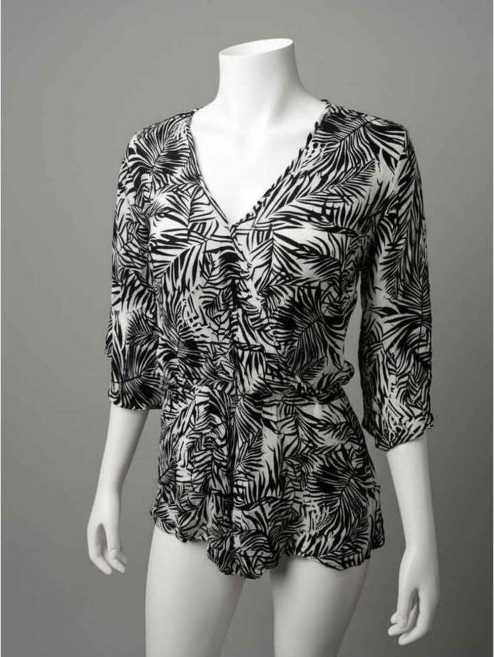 Black and White Palm Leaf Print Romper
